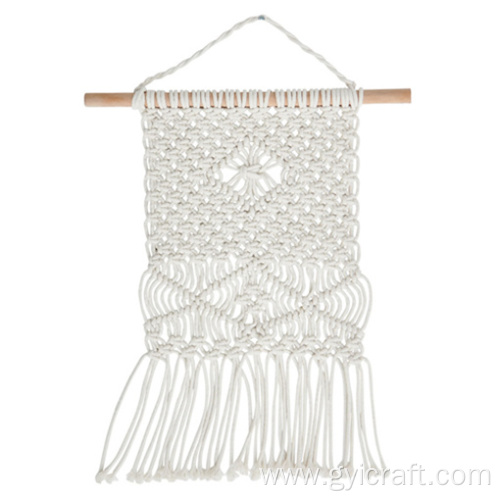 grey and white macrame wall hanging
